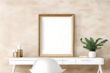 vintage frame mockup in beige interior