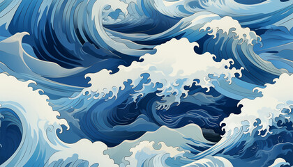 Fototapeta na wymiar Sea waves pattern background. Waves pattern. Classic japanese waves in modern design,Blue and white lines. Element for design. Storm ocean. posters and prints