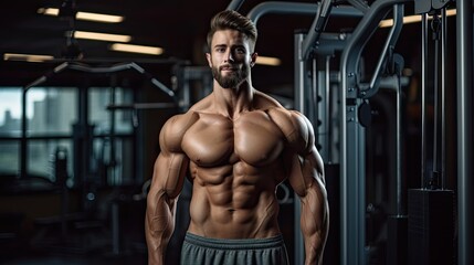 Fototapeta na wymiar Muscular man at gym
