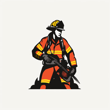 Clip art illustration of a male firefighter complete with fire prevention clothing. Isolated on white background.