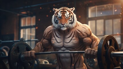 Muscular tiger with sport clothes at gym