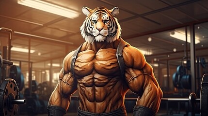 Fototapeta na wymiar Muscular tiger with sport clothes at gym