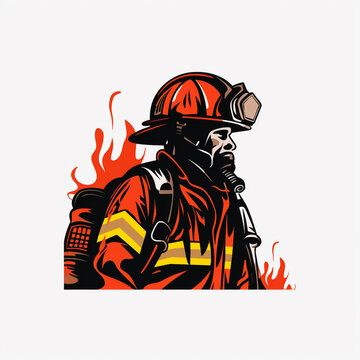 Clip art illustration of a male firefighter complete with fire prevention clothing. Isolated on white background.