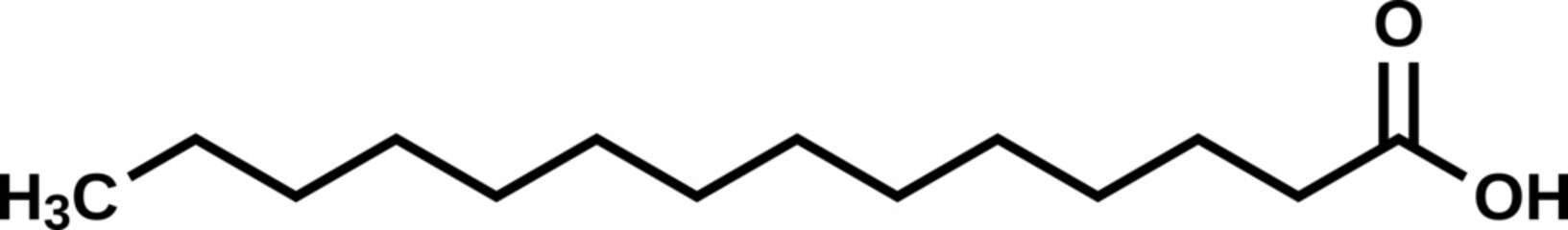 Myristic acid C13H27COOH structural formula, vector illustration