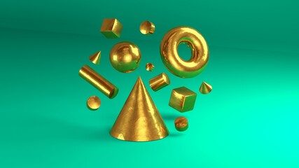 3D Abstract gold Shape decoration background