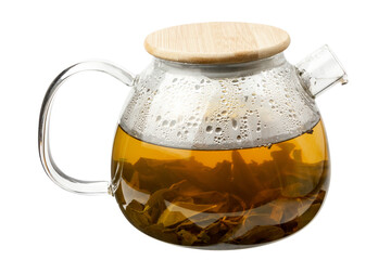 Hot green tea. Teapot with tea isolated on a white background.
