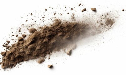 flying debris and dust, dirt close-up isolated on white background, Generative AI