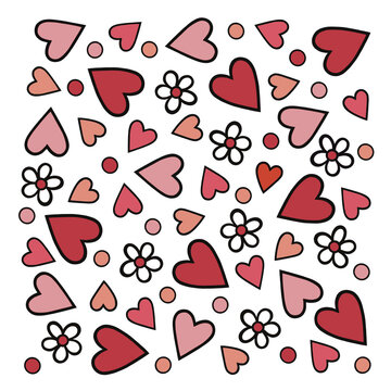 Cute confetti illustration. Hearts and flowers tumbling down in a random design although just been thrown at a wedding ceremony. A quirky cartoon style confetti illustration with a white background.