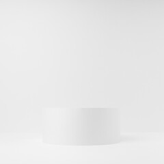 Abstract white stage with one round podium as mockup, front view. Template for presentation cosmetic products, goods, advertising, design, sale, text, display, showing in modern style.