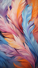 Purple, light orange, blue Feathers abstract drawing wallpaper