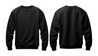 Black Sweatshirt Mockup, Front and back view, Transparent background, PNG file. Template for graphic design