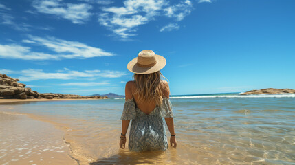 Fototapeta na wymiar woman on the beach HD 8K wallpaper Stock Photographic Image 