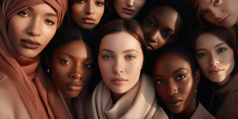 Obraz premium Several women posing together, in the style of feminine beauty, multicultural. multiracial