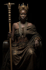 Queen Mother of Ejisu in the Ashanti Empire holding a queens wooden staff - obrazy, fototapety, plakaty