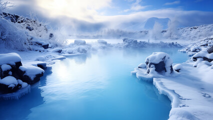 Fototapeta premium A view of the vast Blue Lagoon in the Arctic region on a sunny day