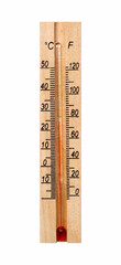 Wooden thermometer on white