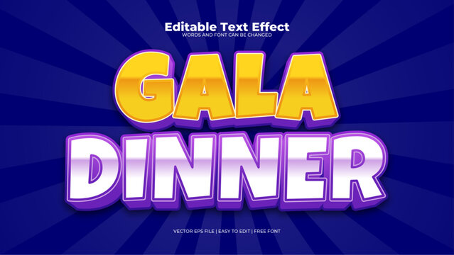 Yellow White And Purple Violet Gala Dinner 3d Editable Text Effect - Font Style