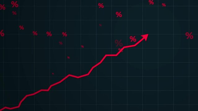 Increasing red arrow with percentage icons on a dark background - motion graphics