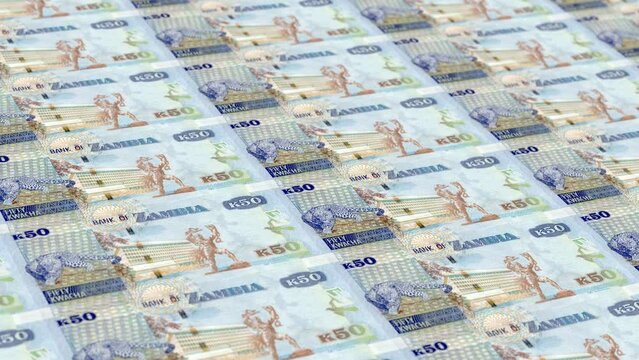 Zambia Zambian Kwacha 50 Banknotes Money Printing House, Printing Fifty Zambian Kwacha, Printing Press Machine Print out Zambian Kwacha, Being printed by currency press machine 50 Zambian