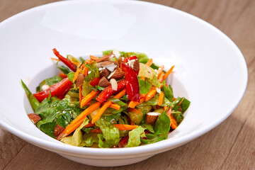 vegetable salad in the white plate