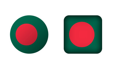 Flat Square and Circle Bangladesh National Flag Icons