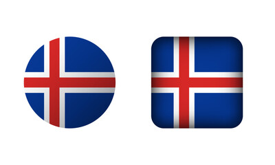 Flat Square and Circle Iceland National Flag Icons
