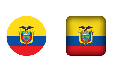 Flat Square and Circle Ecuador Flag Icons