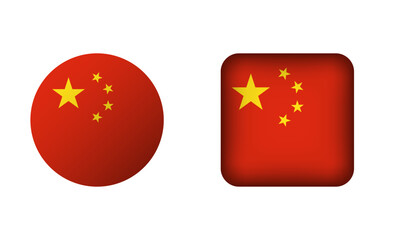 Flat Square and Circle China Flag Icons