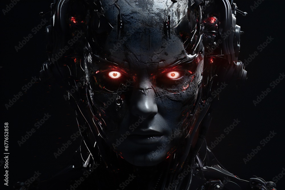 Leinwandbilder Scary cyborg face that will end the humanity, devil like, with empty copy space Generative AI 