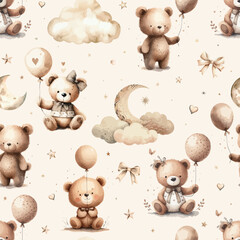 Verdunkelungsvorhänge Cute plush Teddy Bear Doll Seamless Pattern.