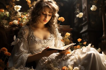 Obraz na płótnie Canvas girl reading a book