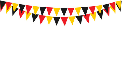 Bunting Hanging Red Black and Yellow Flag Triangles Banner Background. Bunting flags for celebration, party, fair, market, sale, nations. German, Deutschland concepts.