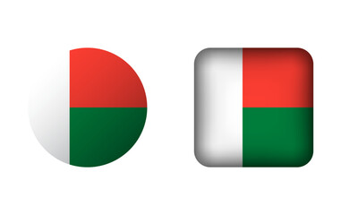 Flat Square and Circle Madagascar Flag Icons