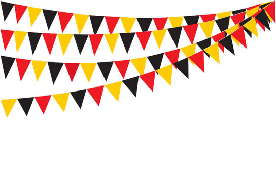 Bunting Hanging Red Black and Yellow Flag Triangles Banner Background. Bunting flags for celebration, party, fair, market, sale, nations. German, Deutschland concepts.