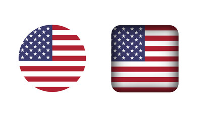 Flat Square and Circle USA Flag Icons
