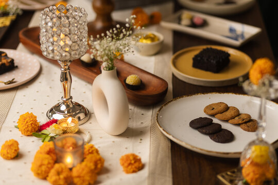 Diwali and New Year Decoration ideas with food and flowers