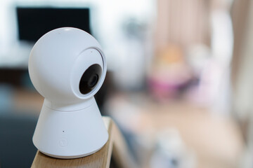 The smart CCTV security camera operating on second floor at home.