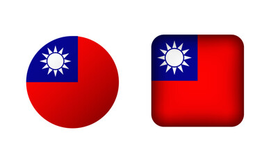 Flat Square and Circle Taiwan Flag Icons