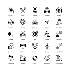 Core Value icons set isolate white background vector stock illustration.