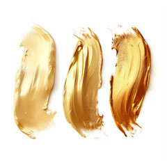 Gold lipstick smear smudge. Brushstroke acrylic smear. Element for beauty cosmetic design.