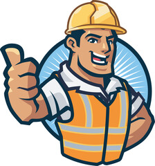 Male Construction Worker with a Hard Hat Giving Thumbs Up