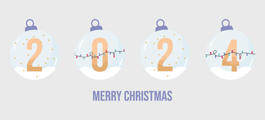 Fototapeta premium Merry Christmas and Happy New Year 2024 Crystal Balls