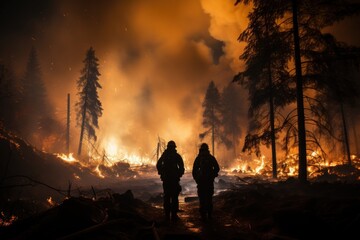 Fototapeta premium rescuers firefighters extinguish a forest fire