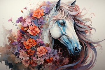 Obraz na płótnie Canvas horse with flowers in hair