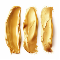 Gold makeup smears. Brushstroke acrylic smear. Element for beauty cosmetic design.