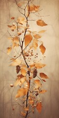 Beautiful autumn branch with leaves, vertical composition.