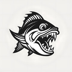 Angry piranha minimalistic black illustration