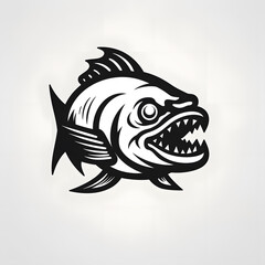 Angry piranha minimalistic black illustration