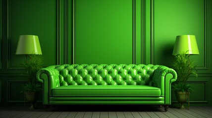 Green luxury sofa in green luxury room
