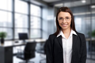 Portrait of a successful smart woman in office, AI generated image